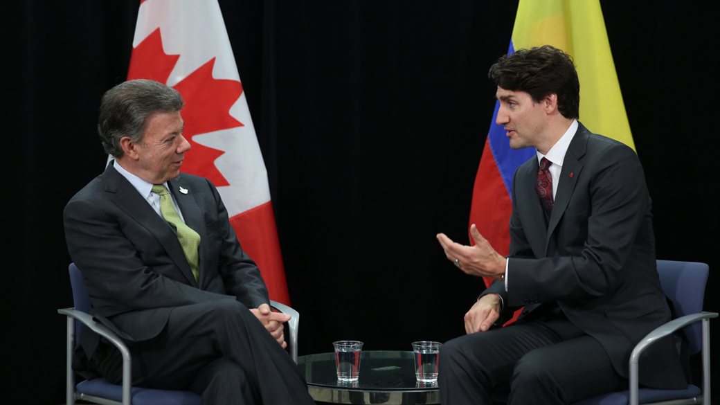 Prime Minister Justin Trudeau meets with President Juan Manuel Santos of Colombia while in New York City