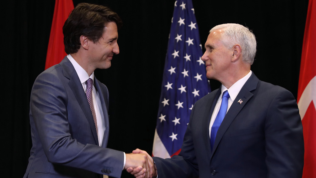 Prime Minister Justin Trudeau meets with United States Vice President Mike Pence