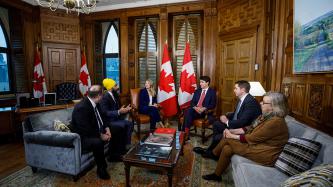 PM Trudeau meets with federal party leaders in his office