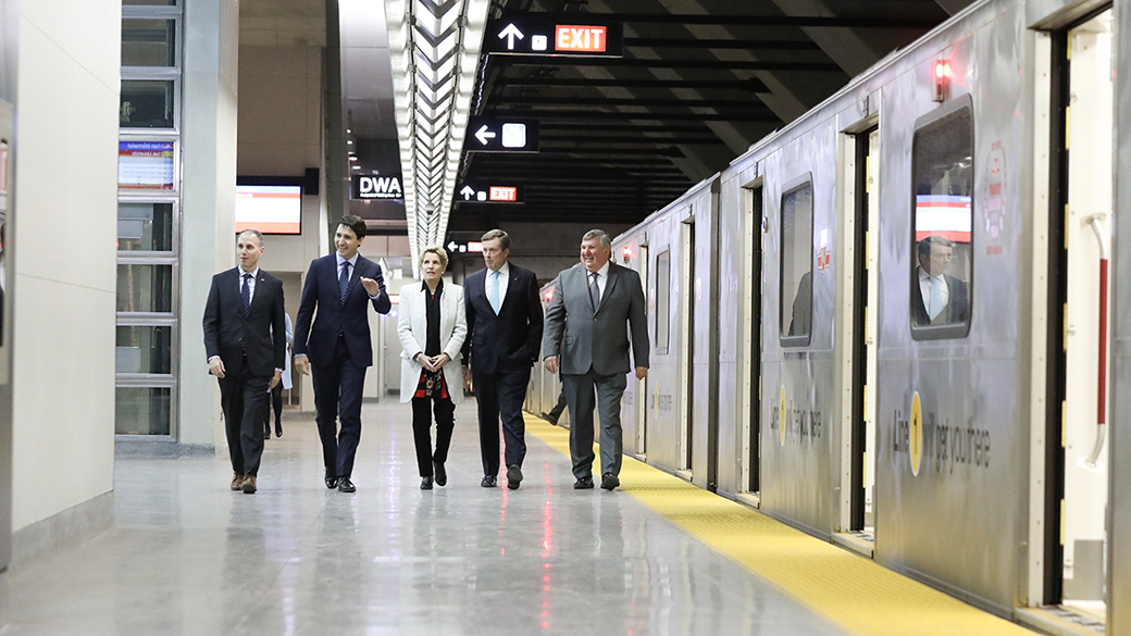 No title Prime Minister Justin Trudeau, Premier Kathleen Wynne, Mayor John Tory, Chairman and CEO of York Region, Wayne Emmerson, and Chair of the Toronto Transit Commission, Josh Colle, announce the completion of the Toronto-York Spadina Subway Extension.