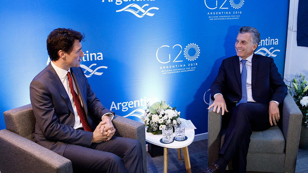 No title Prime Minister Justin Trudeau meets with the President of Argentina, Mauricio Macri, on the margins of the World Economic Forum annual meeting in Davos, Switzerland.