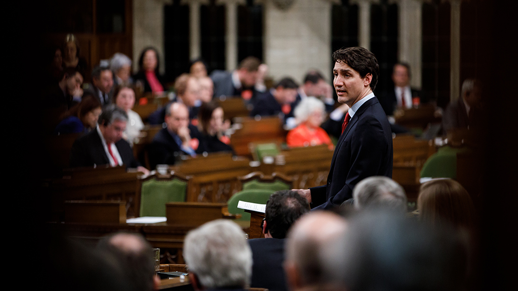 Le premier ministre Justin Trudeau prononce une allocution à la Chambre des communes.