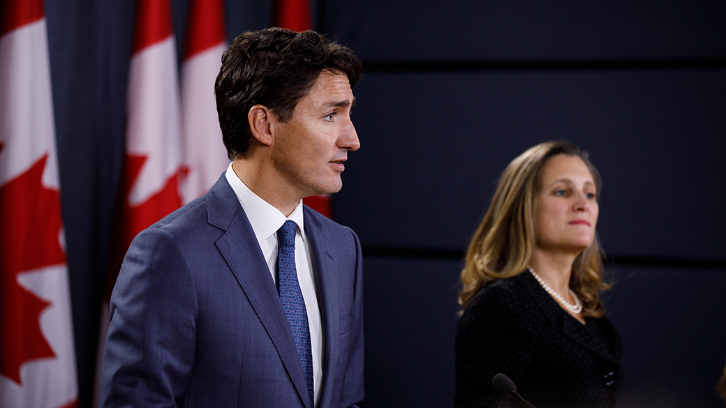 PM Trudeau and Minister Freeland address the media