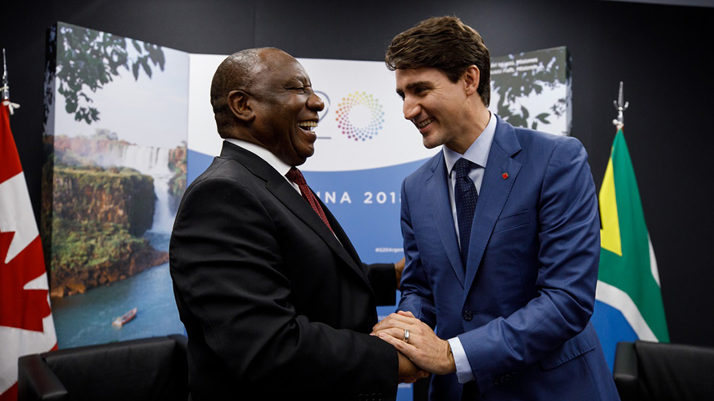 No title PM Trudeau meets with South African President Cyril Ramaphosa