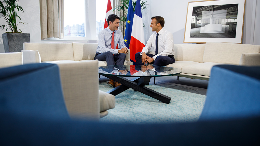Prime Minister Justin Trudeau meets with President Emmanuel Macron of France