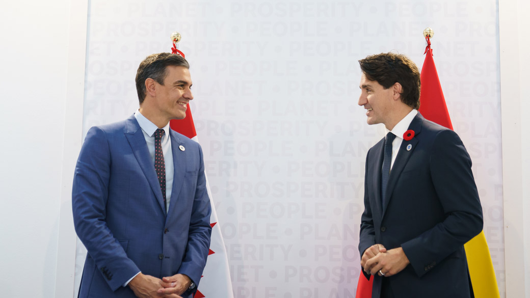 Prime Minister Justin Trudeau meets with the Prime Minister of Spain, Pedro Sánchez, in Italy