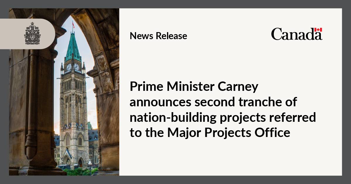 Prime Minister Carney announces second tranche of nation-building projects referred to the Major Projects Office