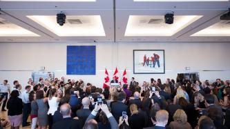 Photo number 1 from the photo gallery Prime Minister Justin Trudeau addresses staff at the Canadian Embassy in Washington, D.C.