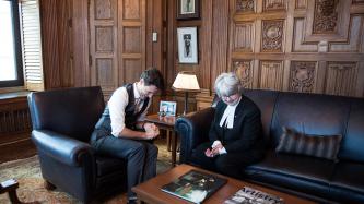 Photo number 1 from the photo gallery Prime Minister Justin Trudeau meets with Clerk of the House of Commons Audrey O'Brien, on her last day working for the HOC
