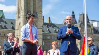 Photo number 2 from the photo gallery Prime Minister Justin Trudeau takes part in the Pride flag raising ceremony on Parliament Hill