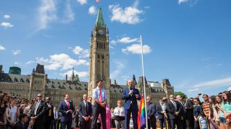 Photo number 3 from the photo gallery Prime Minister Justin Trudeau takes part in the Pride flag raising ceremony on Parliament Hill