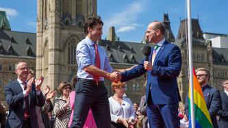 Photo number 4 from the photo gallery Prime Minister Justin Trudeau takes part in the Pride flag raising ceremony on Parliament Hill