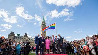 Photo number 1 from the photo gallery Prime Minister Justin Trudeau takes part in the Pride flag raising ceremony on Parliament Hill