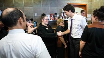 Photo number 1 from the photo gallery Prime Minister Trudeau stops in at a Tim Horton's in Candiac, Quebec
