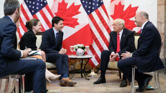 Photo number 1 from the photo gallery Prime Minister Justin Trudeau speaks with Donald Trump, President of the United States, during the G7 in Taormina, Italy