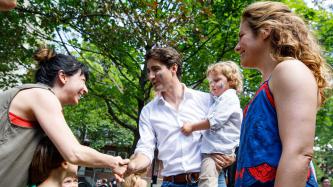 Photo number 1 from the photo gallery Prime Minister Justin Trudeau and Sophie Grégoire Trudeau celebrate Saint-Jean with their children in Villeray, Quebec