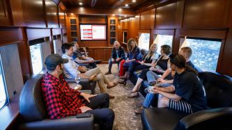 Photo number 1 from the photo gallery Prime Minister Justin Trudeau and Ella-Grace speak with guests aboard the CP Canada 150 Train