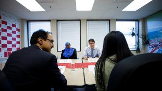 Photo number 3 from the photo gallery Prime Minister Justin Trudeau, Minister Amarjeet Sohi, and MP Randy Boissonnault participate in a roundtable discussion with community leaders at the Edmonton Mennonite Centre for Newcomers