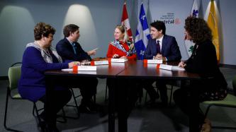 Prime Minister Justin Trudeau meets with councillor Giuliana Fumagalli, councillor Mary Deros and others