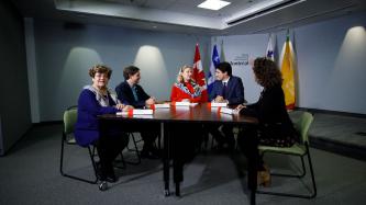 Prime Minister Justin Trudeau meets with councillor Giuliana Fumagalli, councillor Mary Deros and others