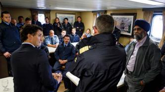 PM Trudeau is given a tour of the boat's deck