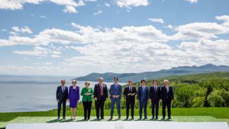 PM Trudeau along his counterparts for the G7 Official Family Photograph.
