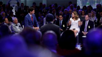 Minister Chrystia Freeland speaks during a discussion.