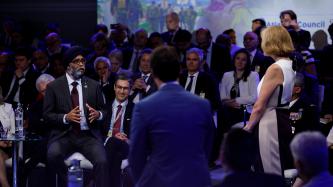 Minister Harjit Sajjan speaks during a discussion.