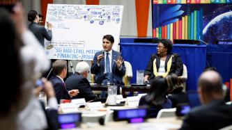 PM Trudeau speaks alongside PM Mottley 