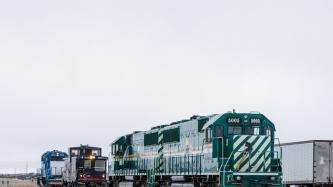 Three trains on a railway