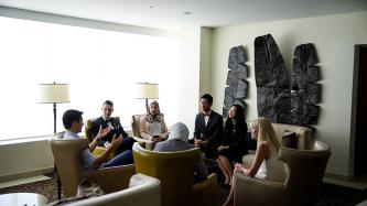 PM Trudeau talks to members of Junior Team Canada