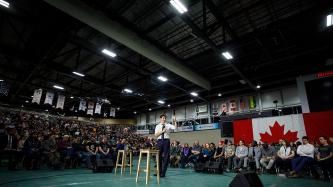 PM Trudeau speaks to the crowd