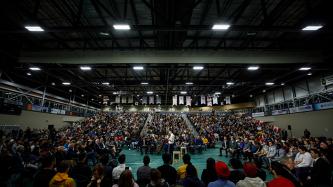 A view of the entire crowd as PM Trudeau speaks