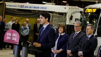 PM Trudeau speaks at the podium