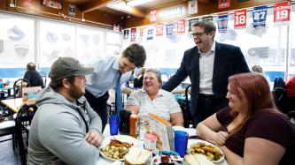 PM Trudeau and MP Bittle share a laugh with diner customers
