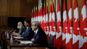 PM Trudeau, Minister McKenna and Michael Sabia make an announcement on infrastructure funding