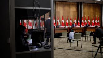 PM Trudeau, Minister McKenna and Michael Sabia make an announcement on infrastructure funding