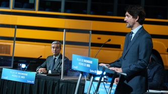 PM Trudeau speaks at the podium