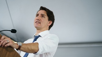 PM Trudeau speaks at the podium
