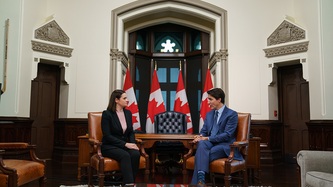PM Trudeau sits and talks with Ms. Sviatlana Tsikhanouskaya