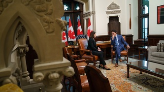 PM Trudeau sits and talks with Ms. Sviatlana Tsikhanouskaya