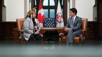 PM Trudeau sits and talks with Chief RoseAnne Archibald