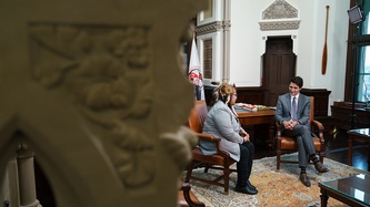 PM Trudeau sits and talks with Chief RoseAnne Archibald