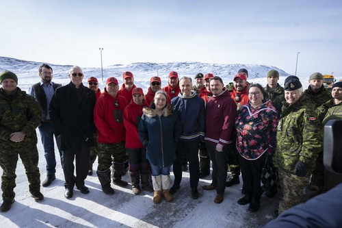 Prime Minister Carney visits Nunavut and stands Bill Blair, Jennie Carignan, members of CAF, Indigenous leaders and others.