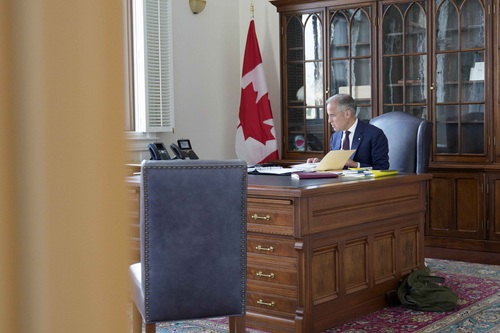 Prime Minister Carney is in his office and preparing for a meeting with chief executive officers of the automotive industry.